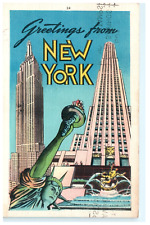 1943 Greetings From New York Art Deco Early Postcard View picture