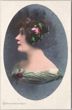 1914 CLARINDA LAWN MOWER CO. Advertising Postcard Pretty Lady RPPC Colored Photo picture