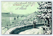1899 Greetings from Blankenese Hamburg Germany Sailboat Moonlight Postcard picture
