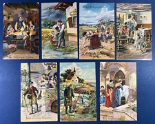 7 LORDS PRAYER Greetings Antique Postcards. EMB & GOLD trim. 1908 era Set. NICE picture