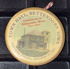 Very Nice 1907 BETTENDORF Iowa Celluloid Christmas Ornament Town Hall Dedication picture