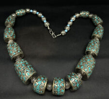 Stunning Nepali Jewelry Beautiful Turquoise Tube Vintage Handmade Rare Necklace picture