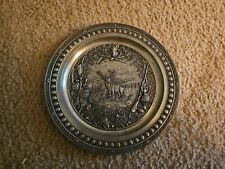 Vintage 1950s German Pewter Wall Plate With Hunting Scene picture