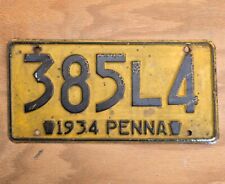 Vintage  1934 Pennsylvania License Plate - PA - #385L4 picture