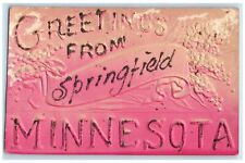 c1910 Greetings From Springfield Minnesota MN Unposted Embossed Letters Postcard picture