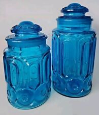 2 L.E. Smith Moon and Stars Glass Cannister Blue 9.5