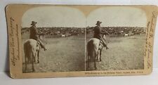 1902 KEYSTONE STEREO VIEW PHOTO CARD OF ROUND-UP ON THE SHERMAN RANCH GENESEE KS picture