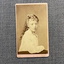 CDV Photo Antique Portrait Girl with Long Curly Hair in White Dress Necklace OH picture