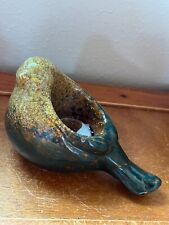 Estate Pretty Mustard Teal & Brown Glazed Ceramic Bird Tea Candle Holder – 3.75  picture