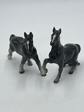 Set of 2 Vintage Japan Porcelain Horse Pony 4” Tall Black White Blaze Figurine picture