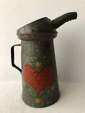 Vintage Huffy Oil Can Hand Painted Heart Design Primitive Rustic Decor picture