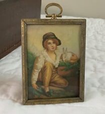 Vintage Antique Victorian Trade Card Ephemera Framed, Young Boy With Bunny picture