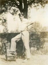 W339 Vtg Photo YOUNG MAN COMING OF AGE, FOOT ON BABY CHAIR c 1920's picture