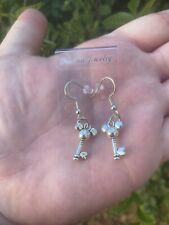 Rare Homemade Mickey Mouse Key Silver Fish Hook Earrings picture