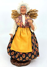French Santon Florence Clay Doll Village Woman Straw Gatherer 8in TerraCotta Vtg picture