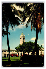 Honolu HI Hawaii Aloha Tower Palm Trees Firetruck Unposted Chrome Postcard picture