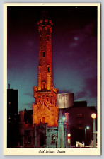 Postcard Old Water Tower at Night Chciago Illinois picture