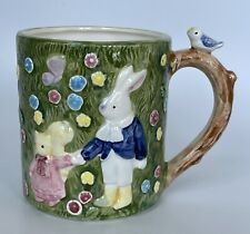 VTG Takahashi Japan Spring Mug Bluebird Bunny Hand Painted Mint picture