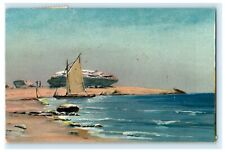 Sailboat Rocks Beach 1909 West Edmeston Embossed Vintage Postcard picture