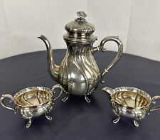COHR DENMARK MCM Figural Footed  SILVER PLATE COFFEE & Cream Sugar FLOWER FINIAL picture