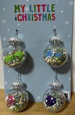 My Little Christmas Clear Ball With Pom Poms Beads Ornaments 4 Piece NEW  picture