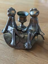 Vintage MCM Brass 2 Frog Candlestick Candle Holder With Patina 3.5 