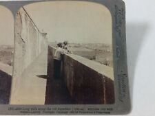 1902 Lisbon Portugal Aqueduct Walk Antique Stereoview Photograph Card Father Son picture
