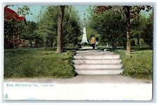 San Antonio Texas TX Postcard Travis Park Statue Man Scene c1905's Tuck Antique picture