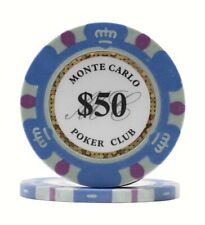 100 Da Vinci Premium 14 gr Clay Monte Carlo Poker Chips, Teal $50 Denomination picture