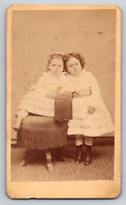 Original Old Vintage Antique Real Photo CDV Girls Dresses Chair New Haven, CT picture