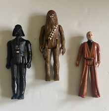 Three Vintage 1977 Star Wars Action Figures:Darth Vader,Chewbacca,Obi-Wan Kenobi picture