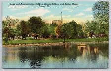Quincy Illinois Lake and Admin Bldg Soldiers and Sailors Home Vintage Postcard picture