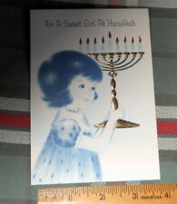 Happy Hanukkah for a very sweet Girl GIBSON circa 1970 HOLDING GOLD MENORAH picture