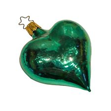 HTF Vintage Inge Glas Old World Christmas Green Heart Glitter Glass Ornament picture