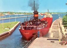 Postcard EG Grace Carrier Freighter Lake Huron Sault Ste Marie Locks c1960s picture