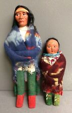 Two Native American Skookum dolls, male/adult and female/child, TLC repair picture