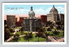 Peoria IL-Illinois, Court House and Vicinity, Antique Vintage Souvenir Postcard picture
