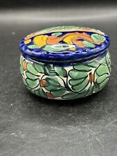 MEXICAN TALAVERA STYLE POTTERY MULTICOLOR FLORAL TRINKET DISH picture