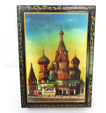 Vintage St Basils Cathedral Black Lacquer Trinket Jewelry Box Moscow Russia picture