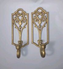 Vintage Pair Of 2 Gold Painted Wall Hanging Sconces Candle Holders HOMCO MCM picture