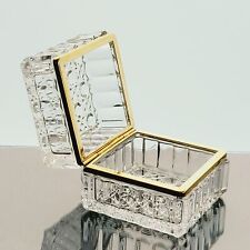 Baccarat Style Cut Glass Trinket Box Square Jewelry Casket Hinged Gold Color Rim picture