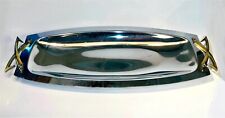 Kromex Two Tone MCM Serving Tray Silver Metal Platter Brass Handles picture