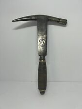 VINTAGE BELDEN MACHINE CO SLATE HAMMER BRASS W/ STACKED LEATHER HANDLE  USA picture