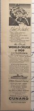 Cunard Ship Lines Great World Cruise of 1959 25 Ports Vintage Print Ad 1958 picture