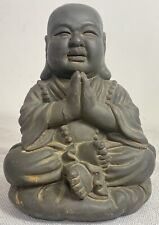 Vintage Seated Happy Praying  Buddha Statue Figurine Black Rustic Heavy Rock picture