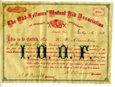 1871 Odd Fellows Mutual Aid Asso Certificate Memphis TN picture