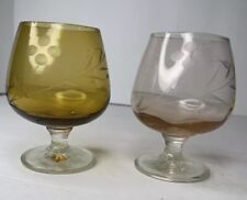 l2 Etched Floral 3 Inch Brandy Glass Cordial Cup Amber Pink Drink Shot Bar picture