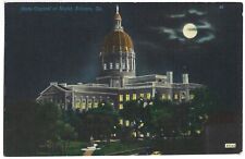 Postcard GA State Capital At Night Atlanta Georgia Old Cars Full Moon Vintage picture