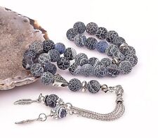 REAL Blue Agate Stone Islamic Prayer 33 beads Tasbih Misbaha Rosary Tasbeeh 8mm picture