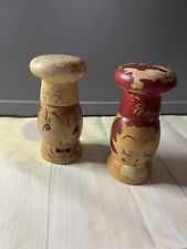 Vintage 1940s 1950s Wooden Women Chefs Salty& Peppy Shakers VHTF Japan Set picture